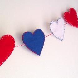 Jubilee/Independence Day/Olympics Decorations - Hearts blue white red - Ornaments/decor/garland/bunting/banner
