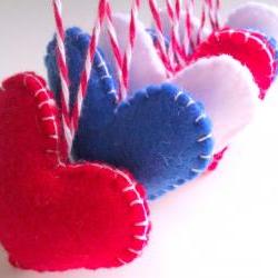 Independence Day Decorations - Patriotic Hearts, red, blue, white, uk, usa - Set of 6 - Ornaments/favors/decor/gifts
